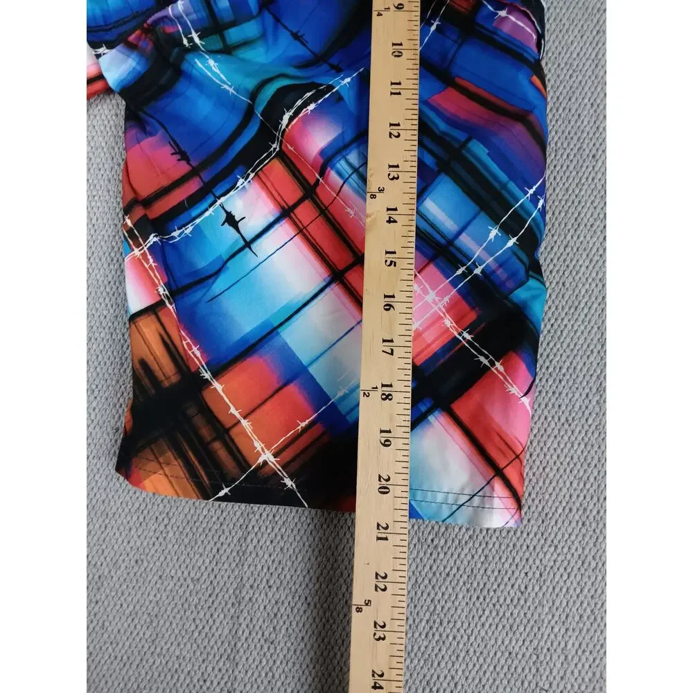 ZeroXposur Swim Trunks Boys Large 14-16 Red/Blue Pattern Drawstring Lined UPF50+